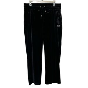 DKNY Sport Velour Black Track Pants Loungewear Comfy Athleisure Pockets Size M